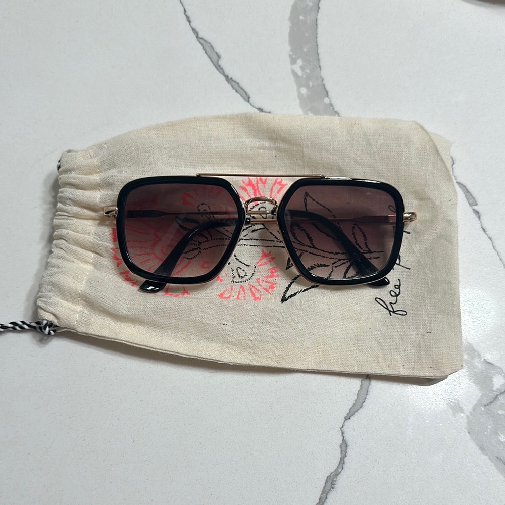 Free People Luna Aviator Black Sunglasses